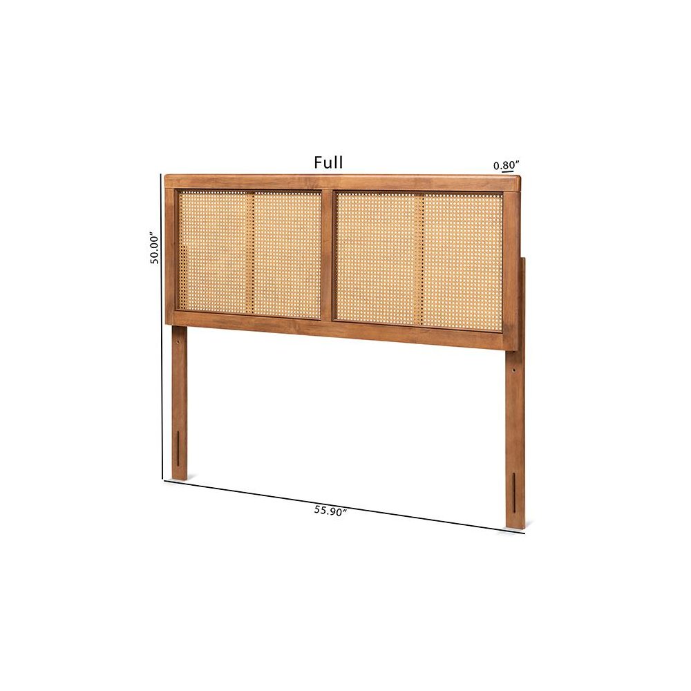 Ash Walnut Finished Wood and Synthetic Rattan Full Size Headboard. Picture 5