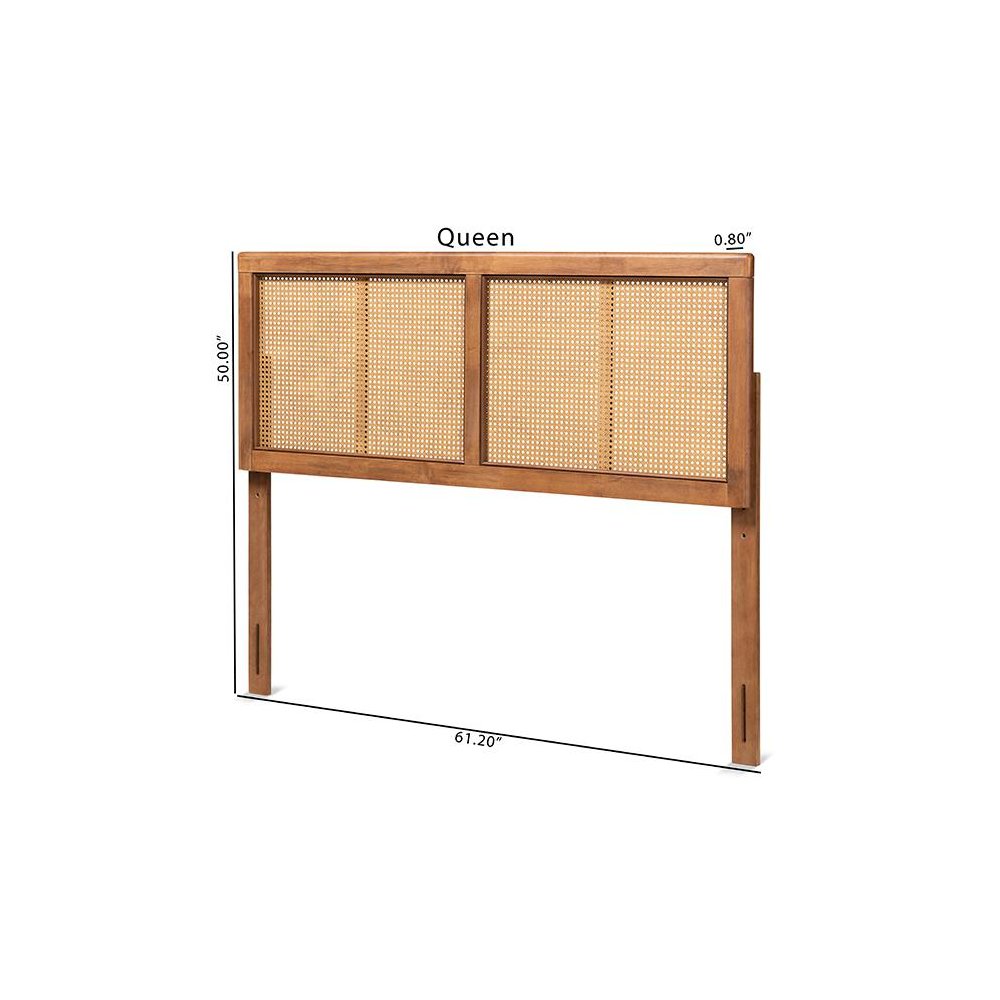 Ash Walnut Finished Wood and Synthetic Rattan Full Size Headboard. Picture 6