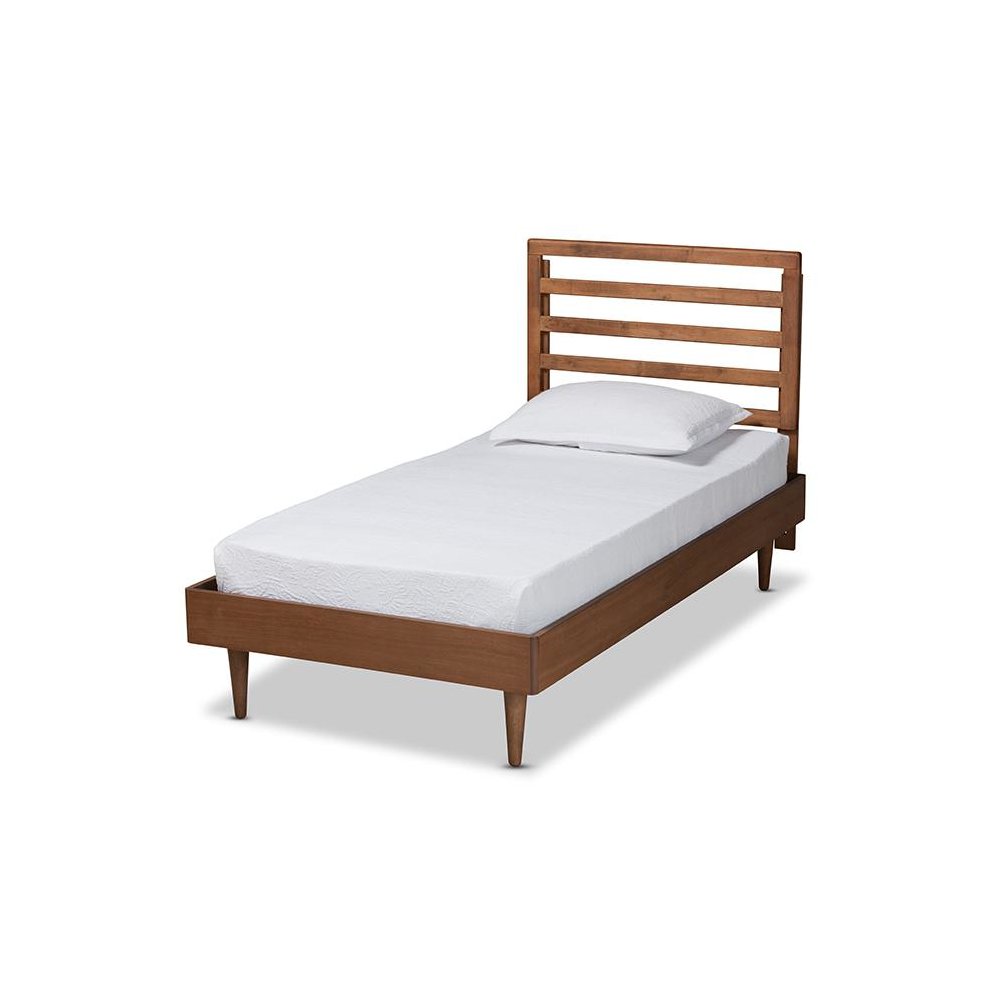 Transitional Walnut Brown Finished Wood Twin Size Platform Bed. Picture 1