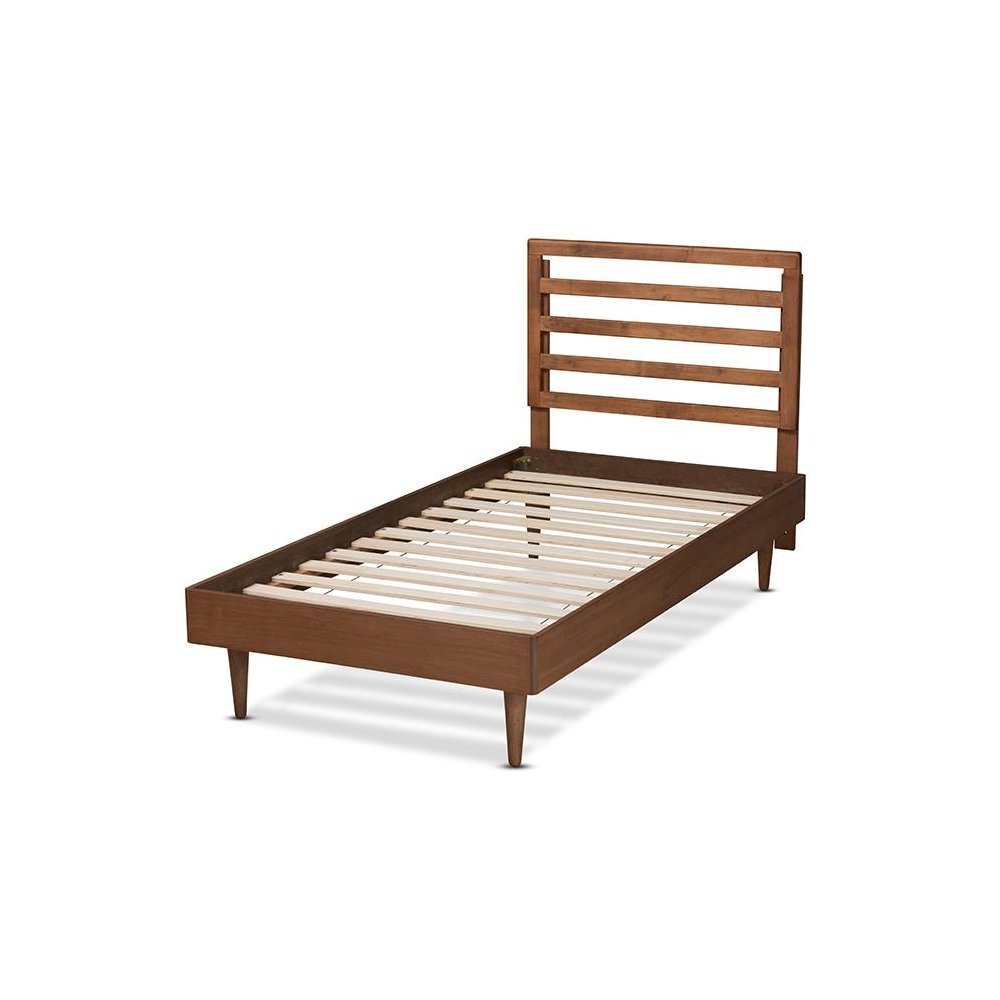 Transitional Walnut Brown Finished Wood Twin Size Platform Bed. Picture 3