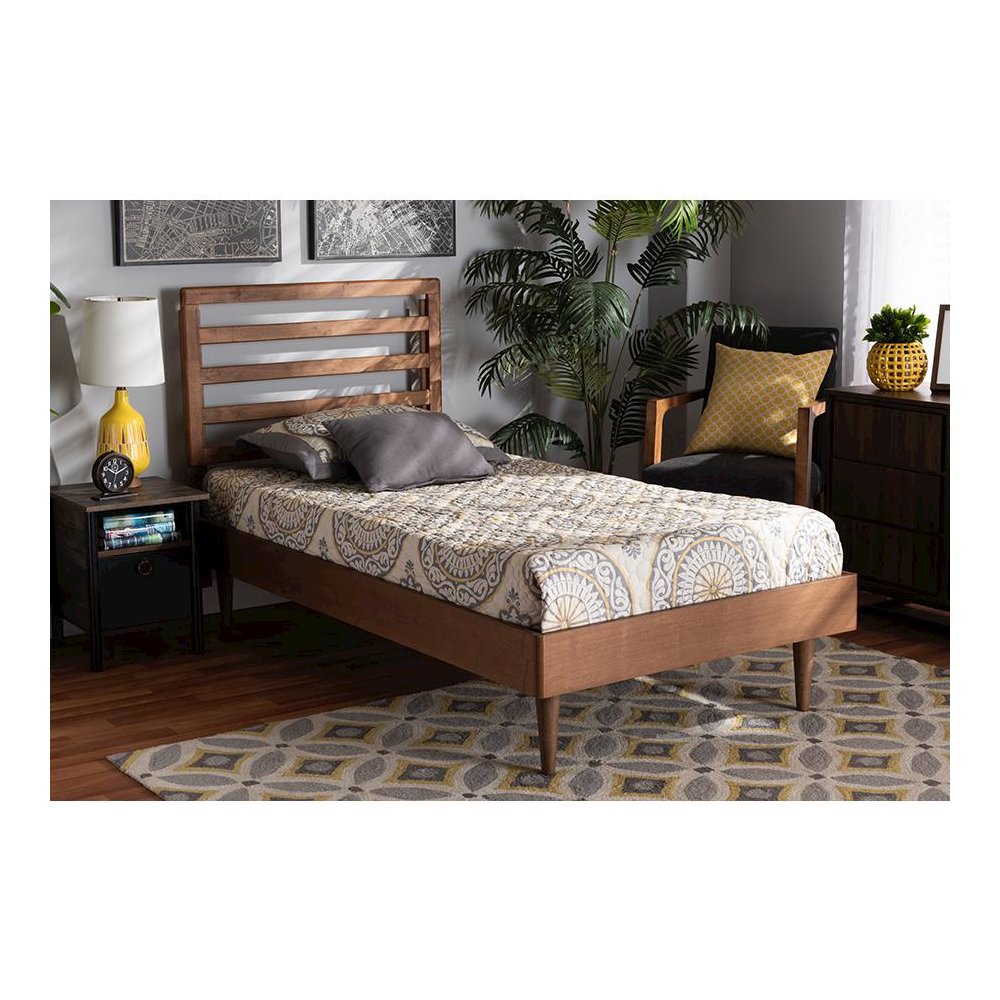 Transitional Walnut Brown Finished Wood Twin Size Platform Bed. Picture 6