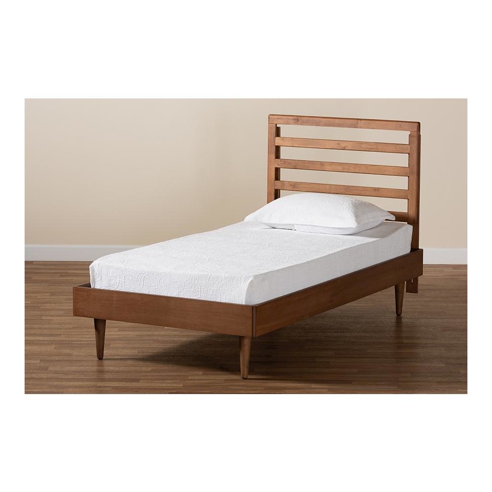 Transitional Walnut Brown Finished Wood Twin Size Platform Bed. Picture 7