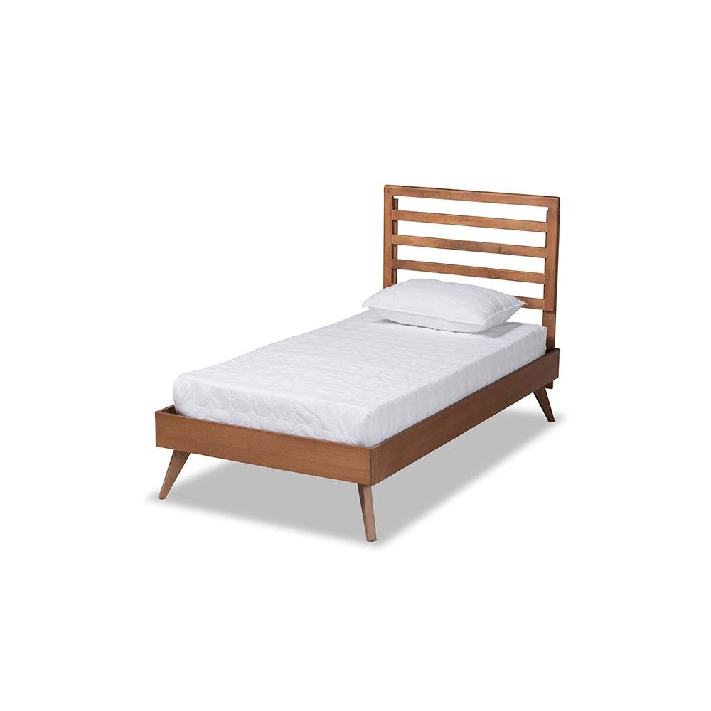 Shiro Mid-Century Modern Ash Walnut Finished Wood Twin Size Platform Bed. Picture 1