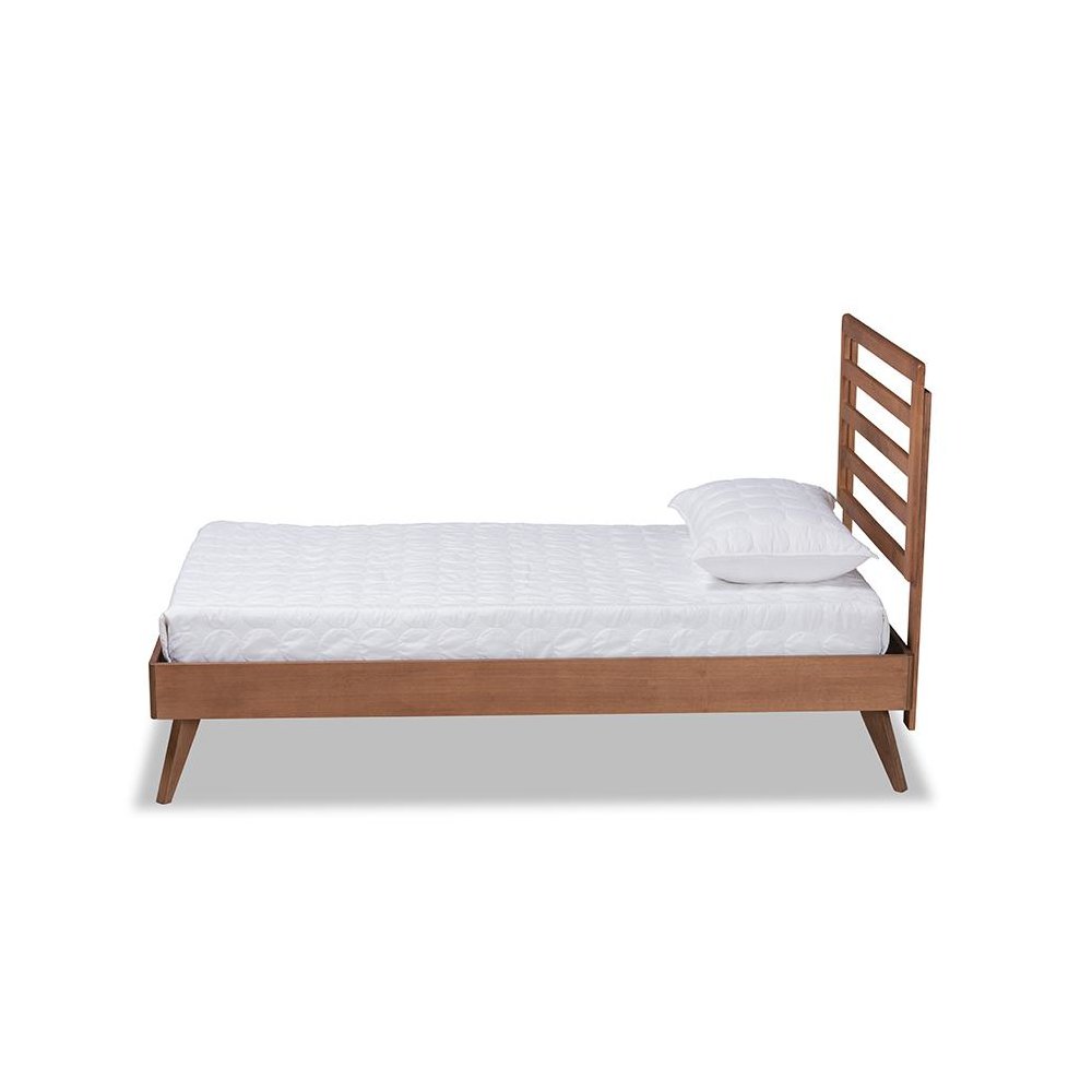 Shiro Mid-Century Modern Ash Walnut Finished Wood Twin Size Platform Bed. Picture 2
