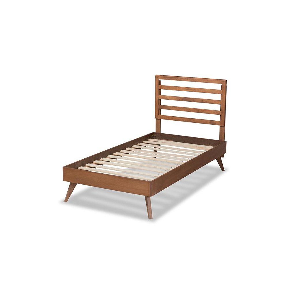 Shiro Mid-Century Modern Ash Walnut Finished Wood Twin Size Platform Bed. Picture 3