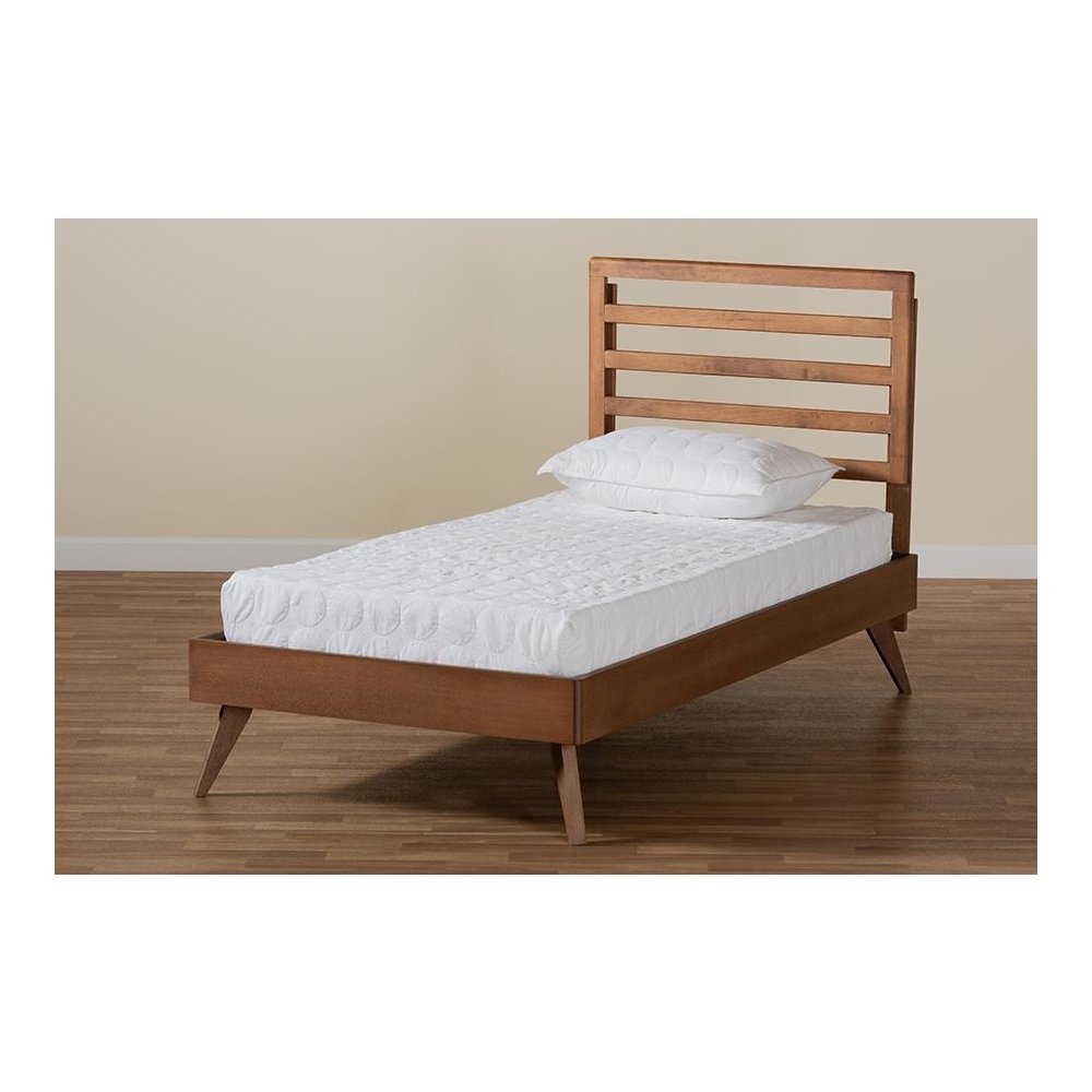 Shiro Mid-Century Modern Ash Walnut Finished Wood Twin Size Platform Bed. Picture 7