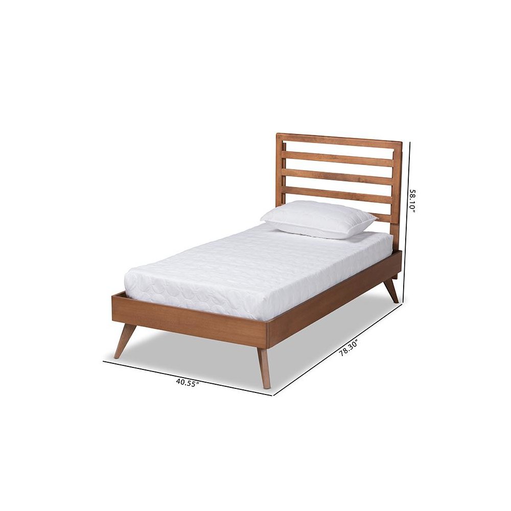 Shiro Mid-Century Modern Ash Walnut Finished Wood Twin Size Platform Bed. Picture 8