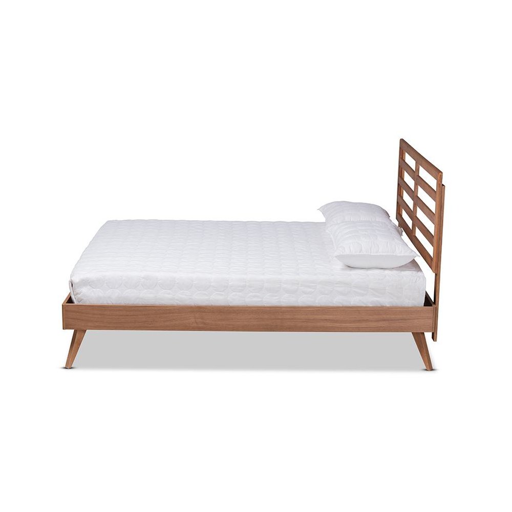 Shiro Mid-Century Modern Ash Walnut Finished Wood Full Size Platform Bed. Picture 2