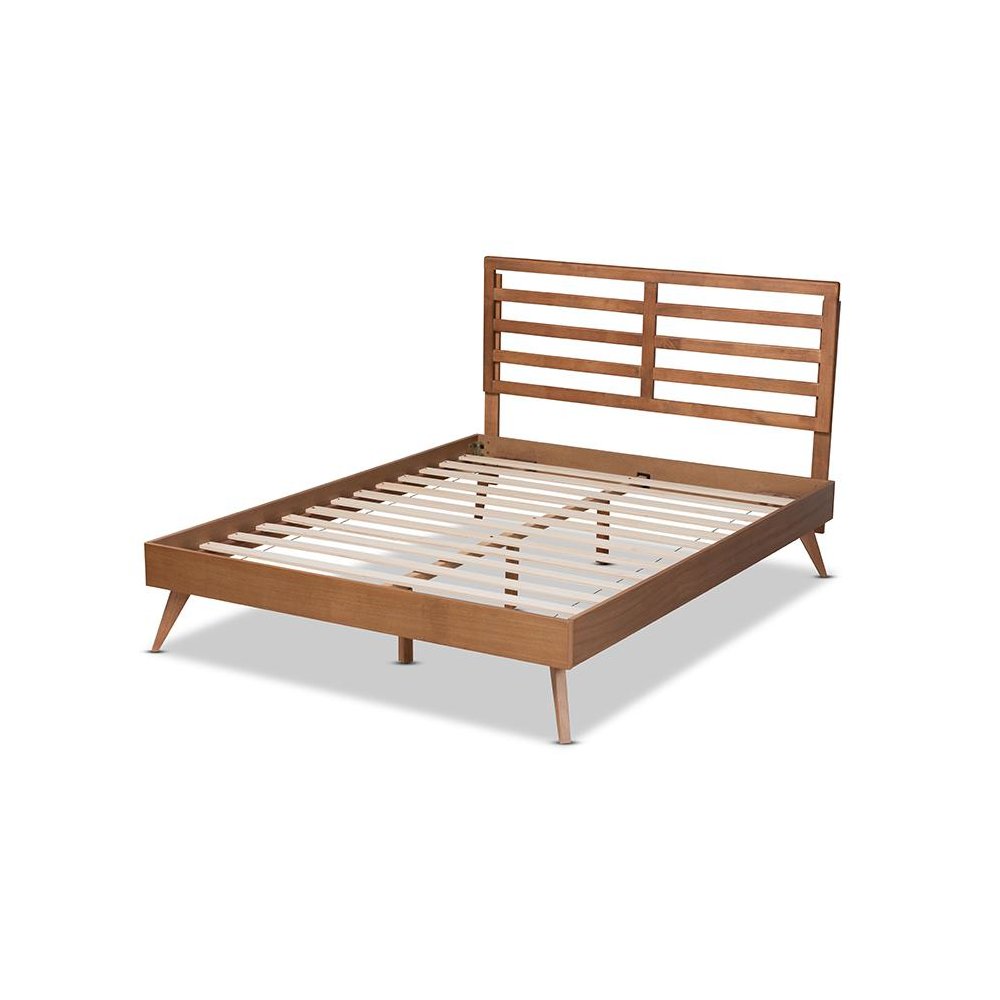 Shiro Mid-Century Modern Ash Walnut Finished Wood Full Size Platform Bed. Picture 3