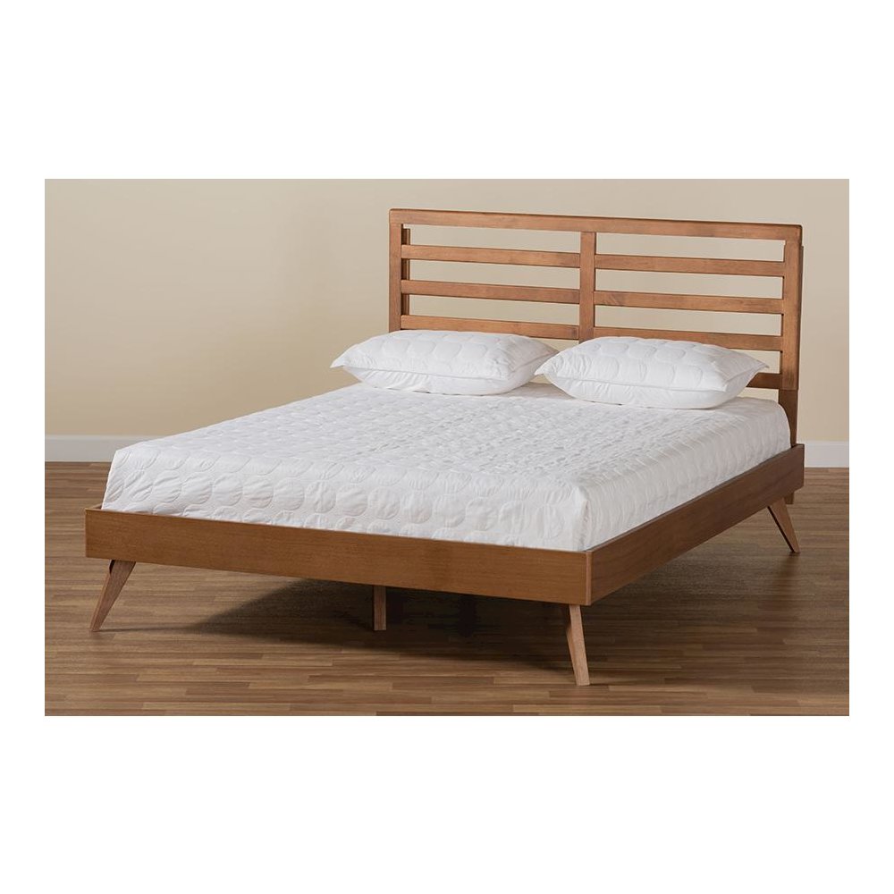 Shiro Mid-Century Modern Ash Walnut Finished Wood Full Size Platform Bed. Picture 7