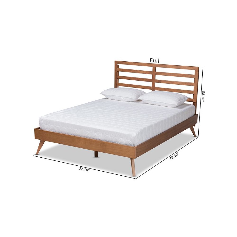 Shiro Mid-Century Modern Ash Walnut Finished Wood Full Size Platform Bed. Picture 8