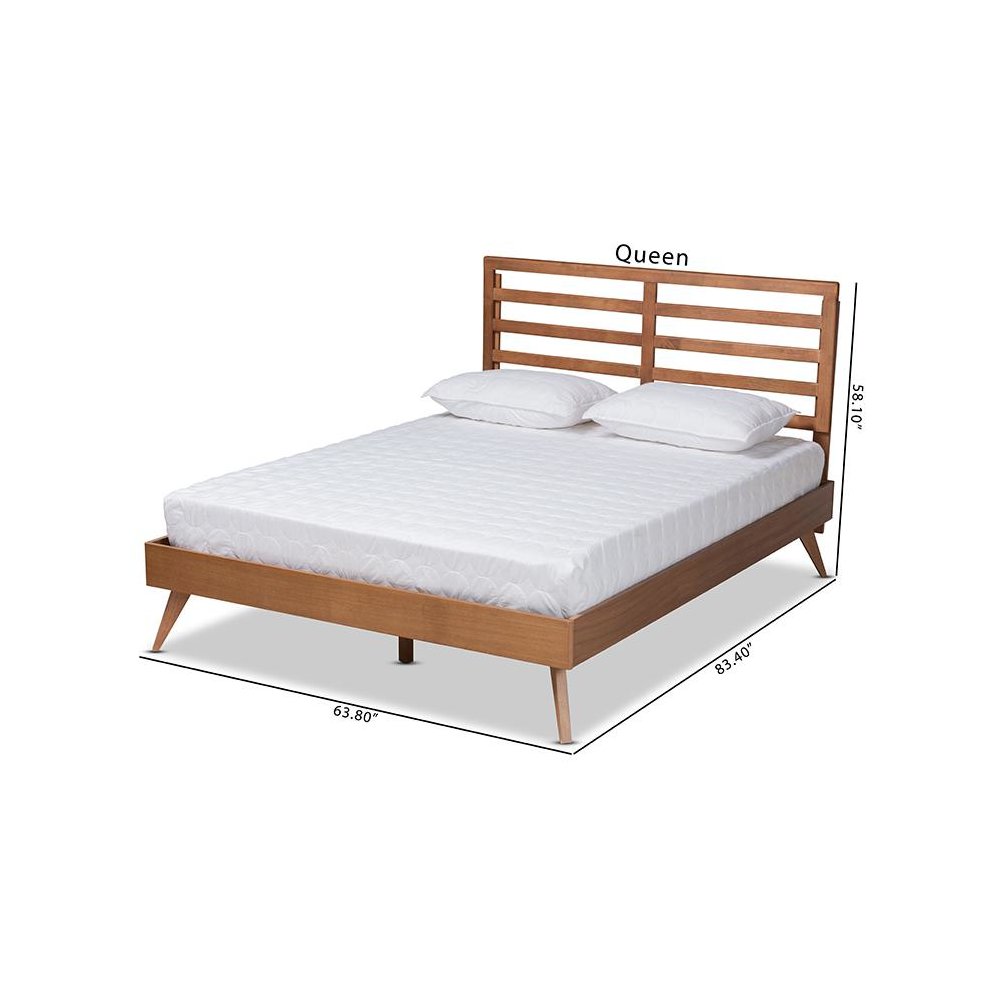Shiro Mid-Century Modern Ash Walnut Finished Wood Full Size Platform Bed. Picture 9