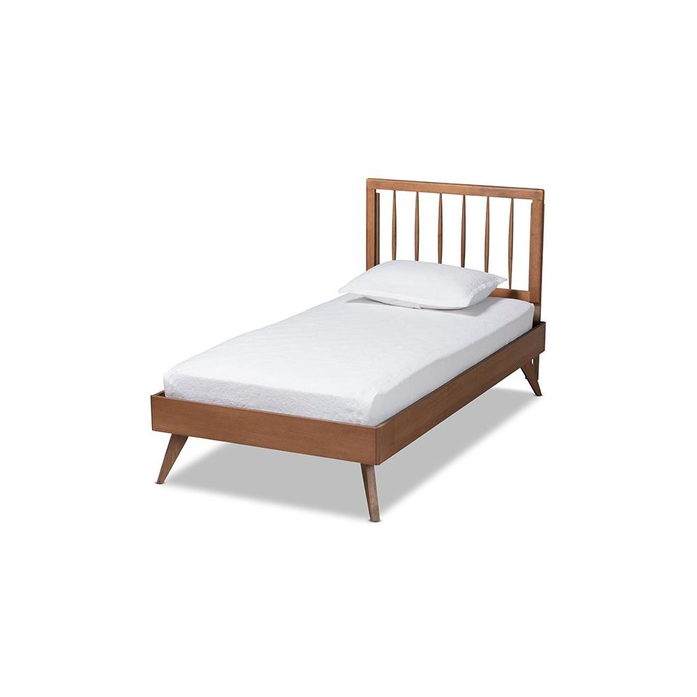Toru Mid-Century Modern Ash Walnut Finished Wood Twin Size Platform Bed. Picture 1