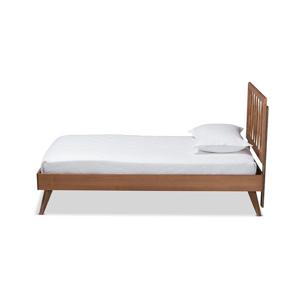 Toru Mid-Century Modern Ash Walnut Finished Wood Twin Size Platform Bed. Picture 2