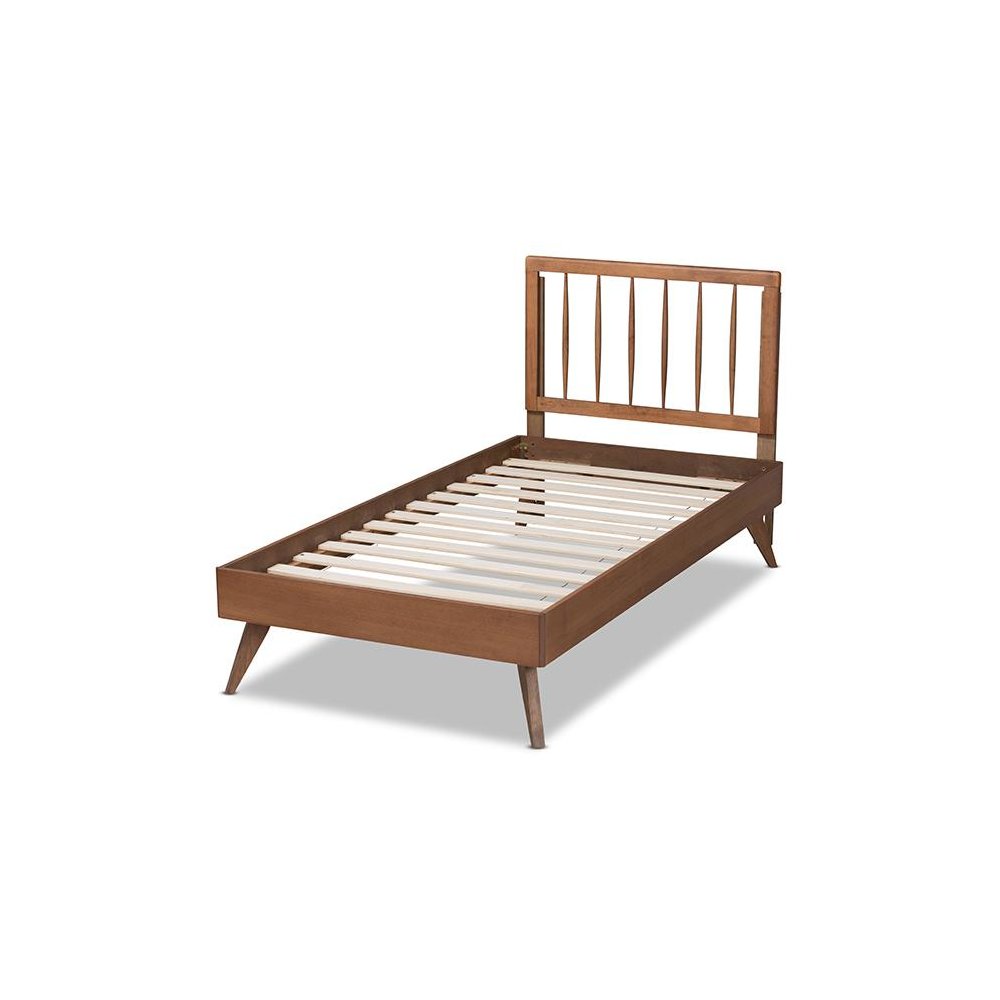 Toru Mid-Century Modern Ash Walnut Finished Wood Twin Size Platform Bed. Picture 3