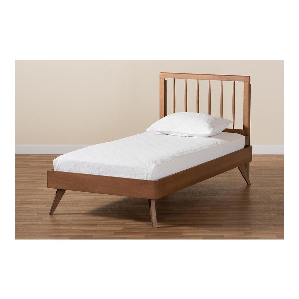 Toru Mid-Century Modern Ash Walnut Finished Wood Twin Size Platform Bed. Picture 7