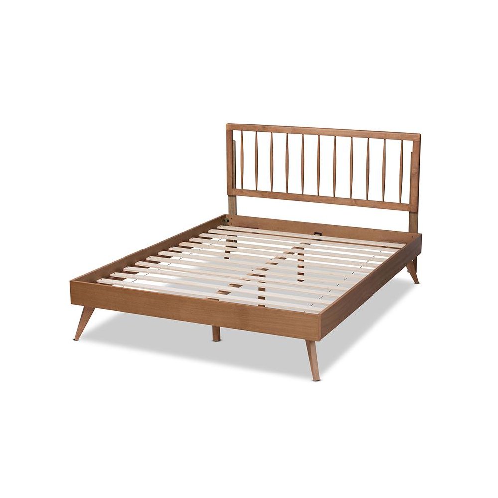 Toru Mid-Century Modern Ash Walnut Finished Wood Full Size Platform Bed. Picture 3