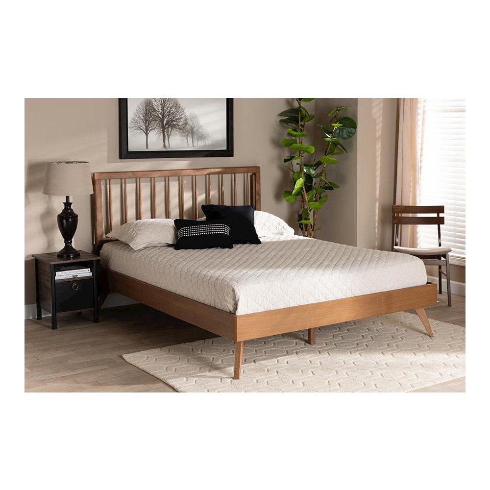 Toru Mid-Century Modern Ash Walnut Finished Wood Full Size Platform Bed. Picture 6