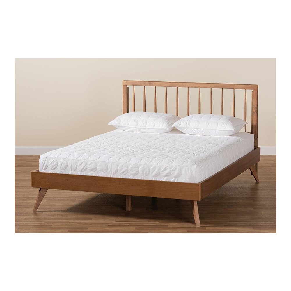 Toru Mid-Century Modern Ash Walnut Finished Wood Full Size Platform Bed. Picture 7