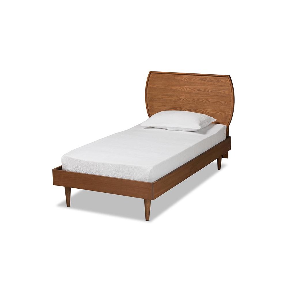 Yori Mid-Century Modern Walnut Brown Finished Wood Twin Size Platform Bed. Picture 1