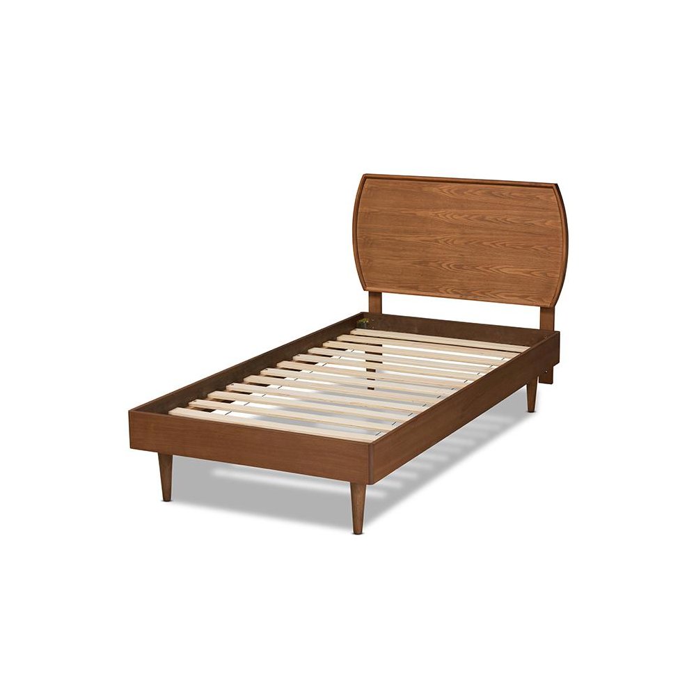 Yori Mid-Century Modern Walnut Brown Finished Wood Twin Size Platform Bed. Picture 3