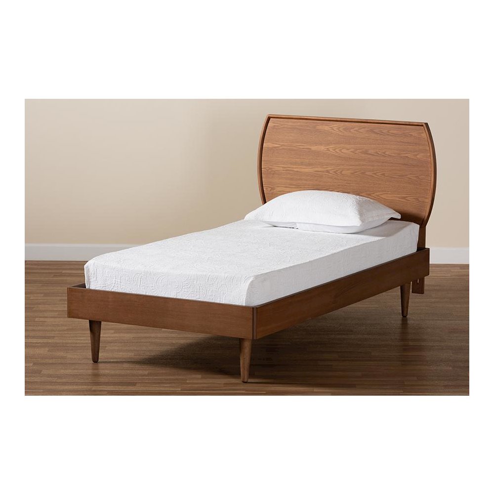 Yori Mid-Century Modern Walnut Brown Finished Wood Twin Size Platform Bed. Picture 7