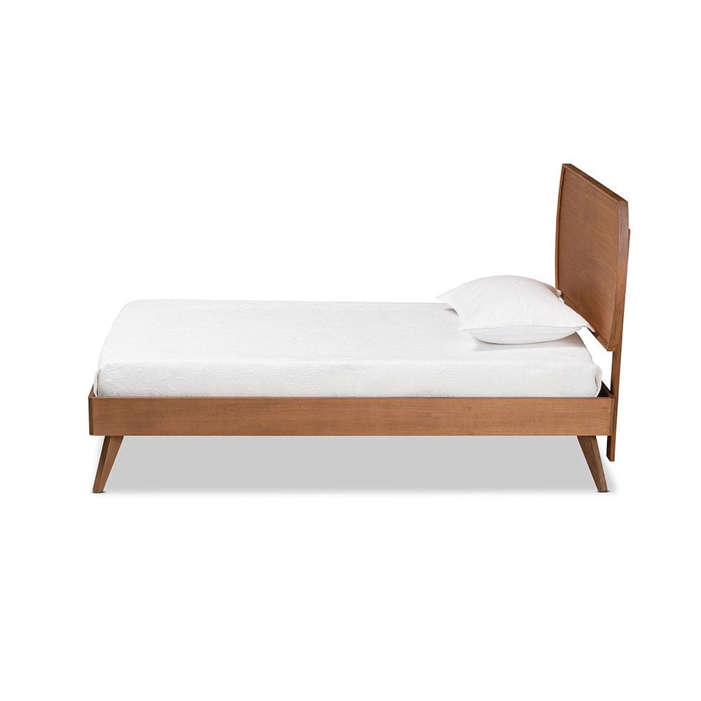 Aimi Mid-Century Modern Walnut Brown Finished Wood Twin Size Platform Bed. Picture 2