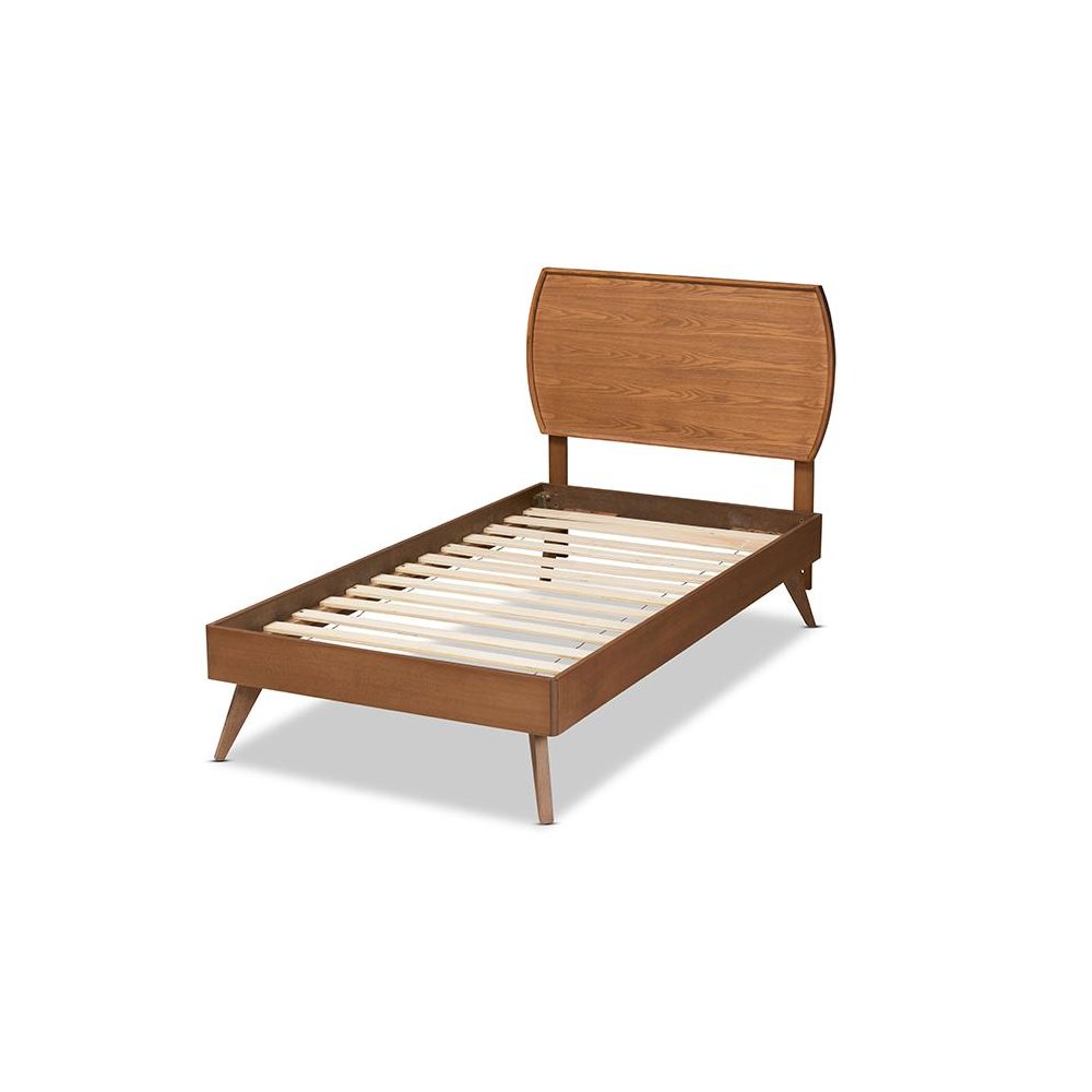 Aimi Mid-Century Modern Walnut Brown Finished Wood Twin Size Platform Bed. Picture 3