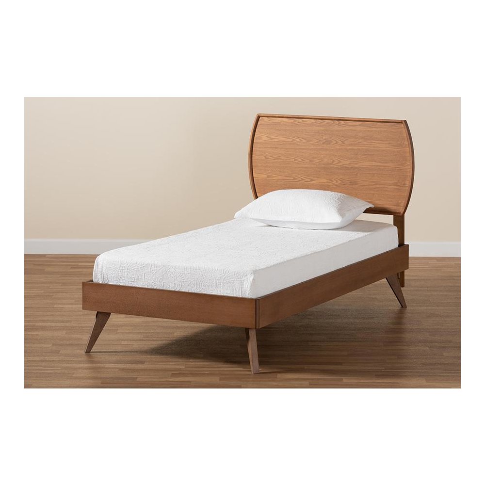 Aimi Mid-Century Modern Walnut Brown Finished Wood Twin Size Platform Bed. Picture 7