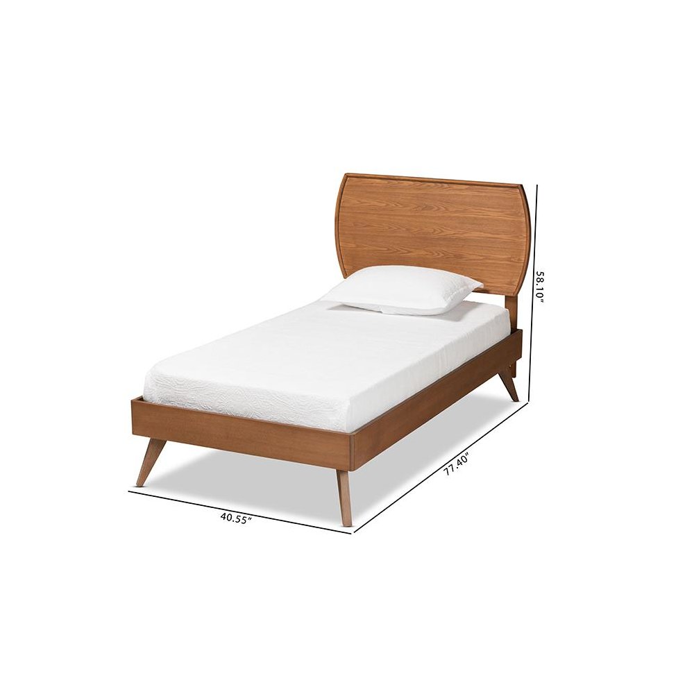 Aimi Mid-Century Modern Walnut Brown Finished Wood Twin Size Platform Bed. Picture 8