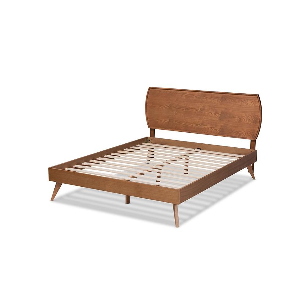 Aimi Mid-Century Modern Walnut Brown Finished Wood Full Size Platform Bed. Picture 3