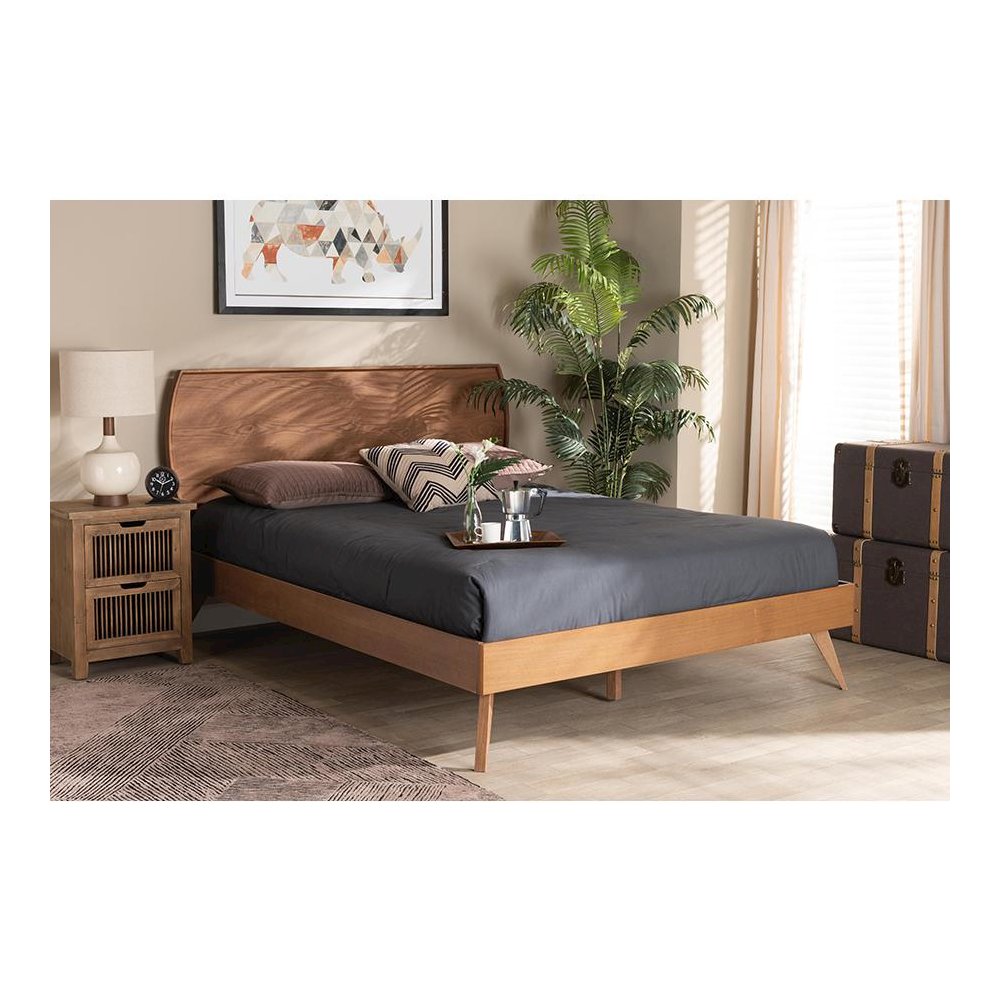 Aimi Mid-Century Modern Walnut Brown Finished Wood Full Size Platform Bed. Picture 6