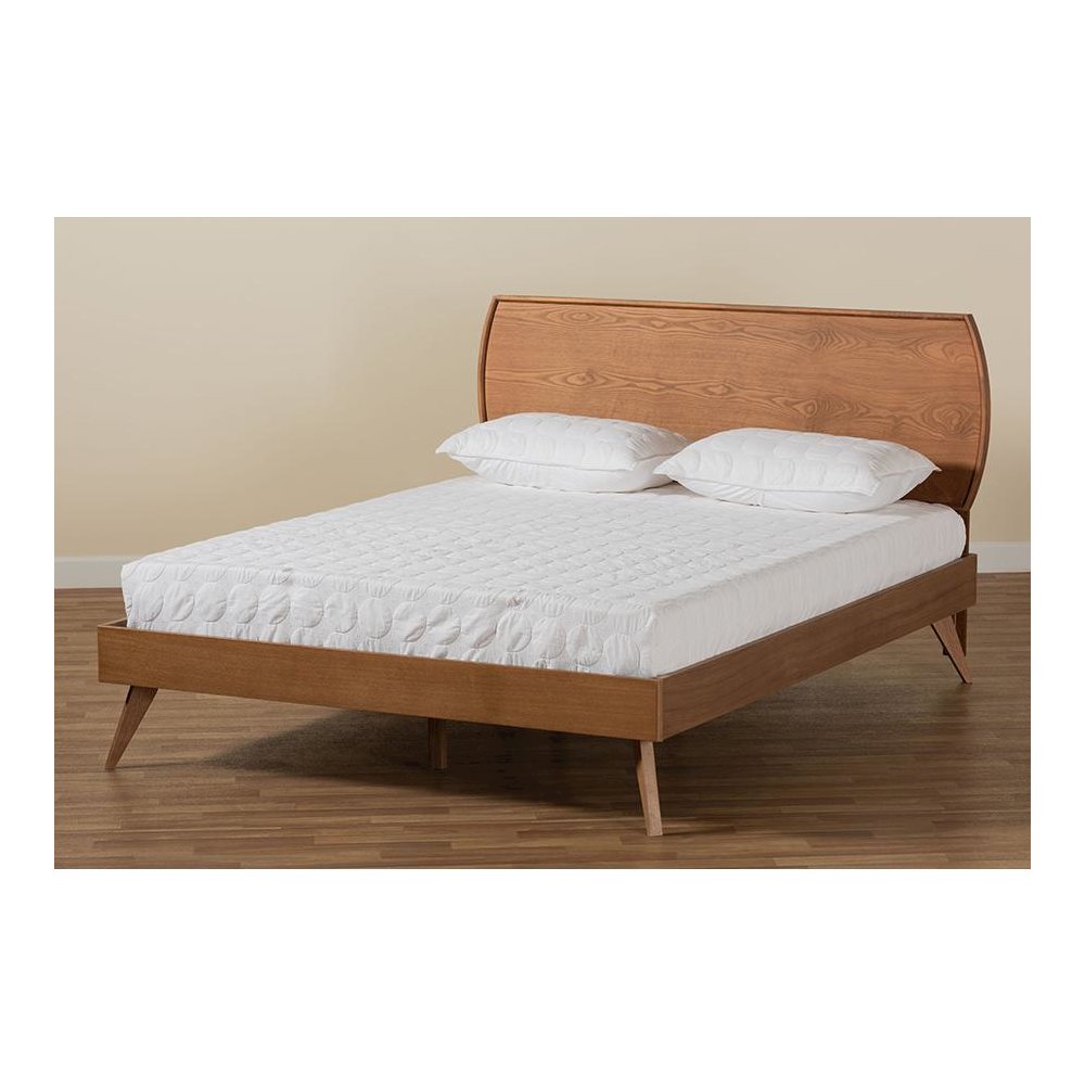 Aimi Mid-Century Modern Walnut Brown Finished Wood Full Size Platform Bed. Picture 7