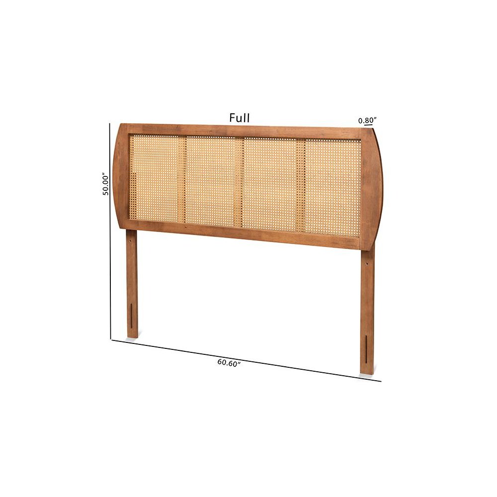 Modern Ash Walnut Finished Wood and Synthetic Rattan Full Size Headboard. Picture 5