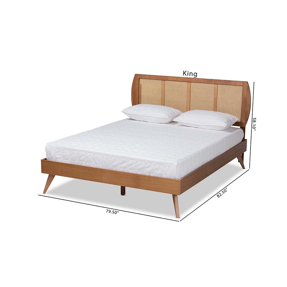 Walnut Brown Finished Wood and Synthetic Rattan Full Size Platform Bed. Picture 10