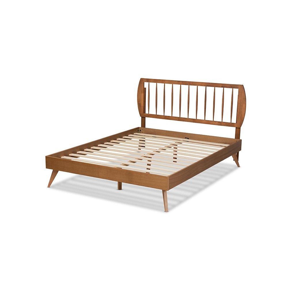 Emiko Modern and Contemporary Walnut Brown Finished Wood Full Size Platform Bed. Picture 3