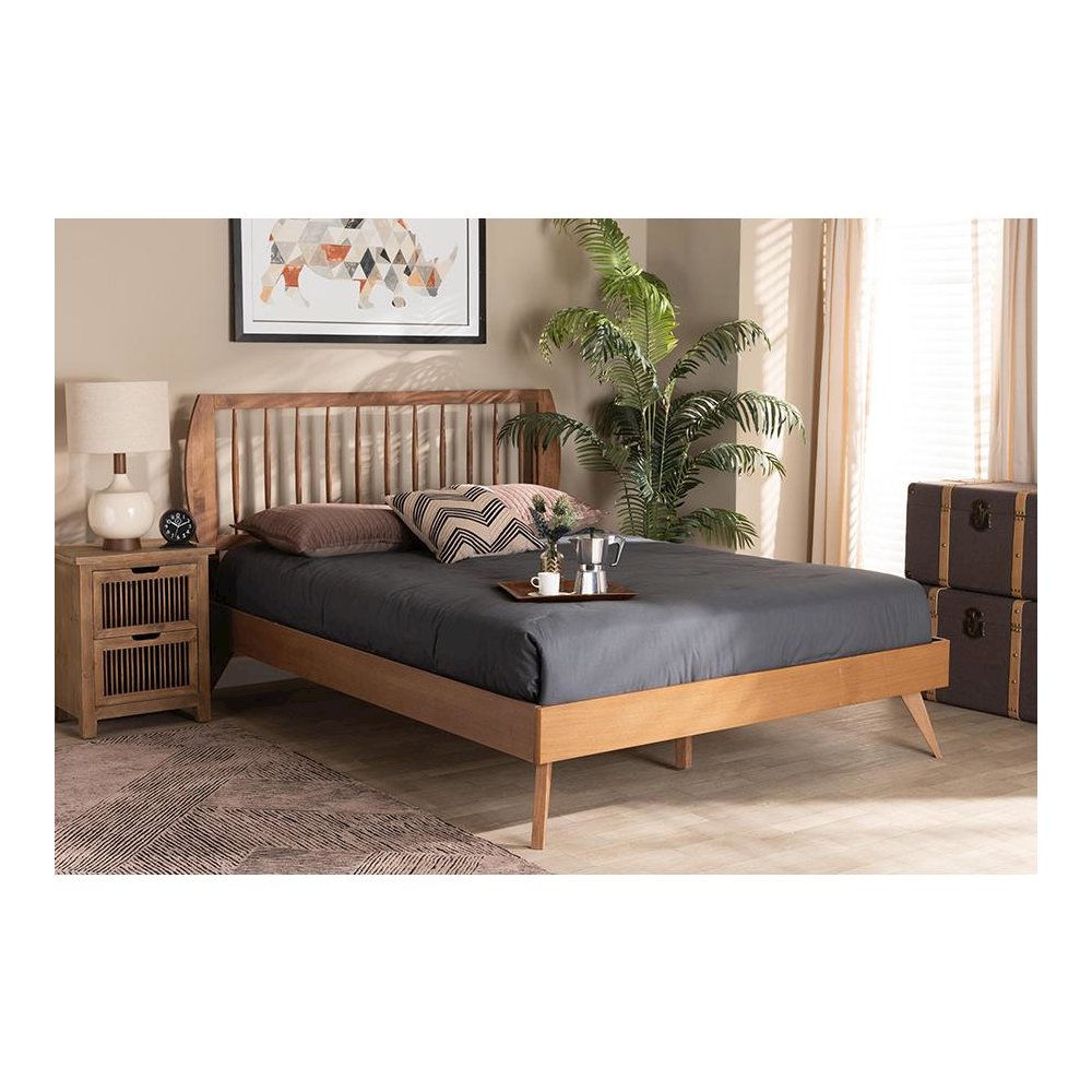 Emiko Modern and Contemporary Walnut Brown Finished Wood Full Size Platform Bed. Picture 6