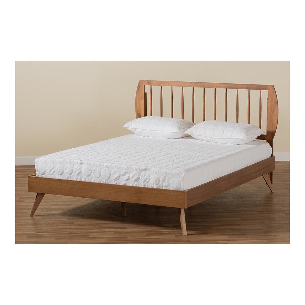 Emiko Modern and Contemporary Walnut Brown Finished Wood Full Size Platform Bed. Picture 7