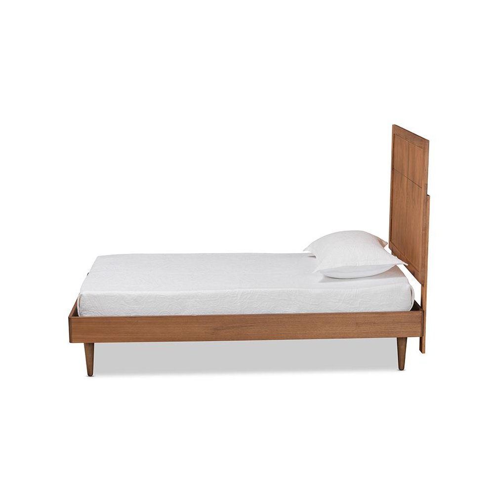 Rin Mid-Century Modern Walnut Brown Finished Wood Twin Size Platform Bed. Picture 2