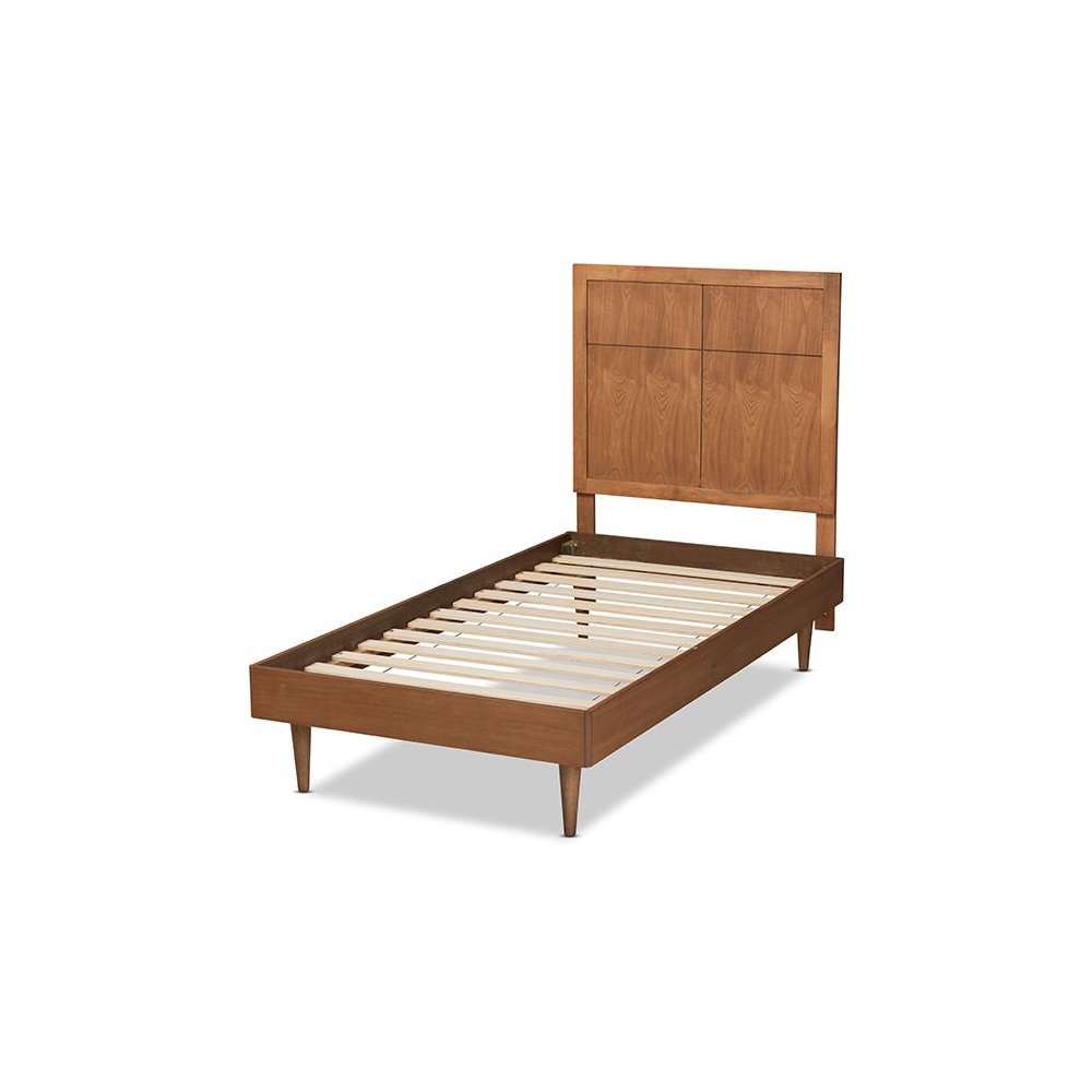 Rin Mid-Century Modern Walnut Brown Finished Wood Twin Size Platform Bed. Picture 3