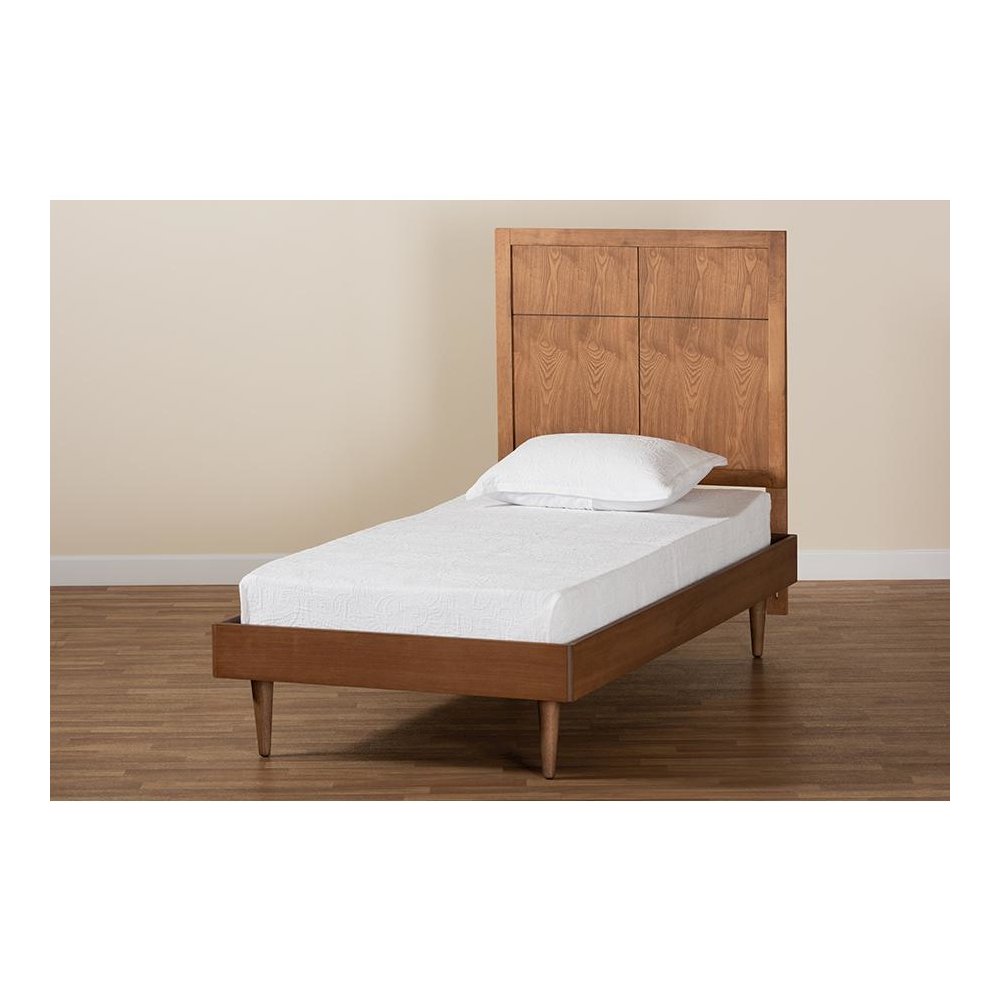 Rin Mid-Century Modern Walnut Brown Finished Wood Twin Size Platform Bed. Picture 7