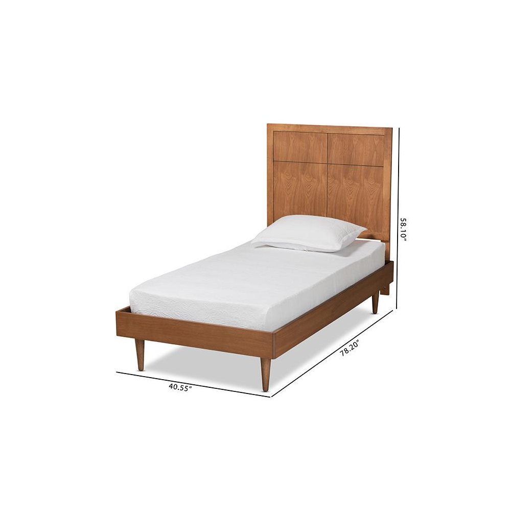 Rin Mid-Century Modern Walnut Brown Finished Wood Twin Size Platform Bed. Picture 8