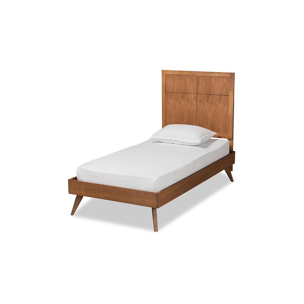 Noela Mid-Century Modern Walnut Brown Finished Wood Twin Size Platform Bed. Picture 1