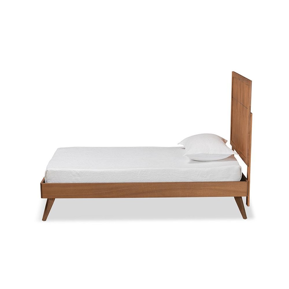 Noela Mid-Century Modern Walnut Brown Finished Wood Twin Size Platform Bed. Picture 2
