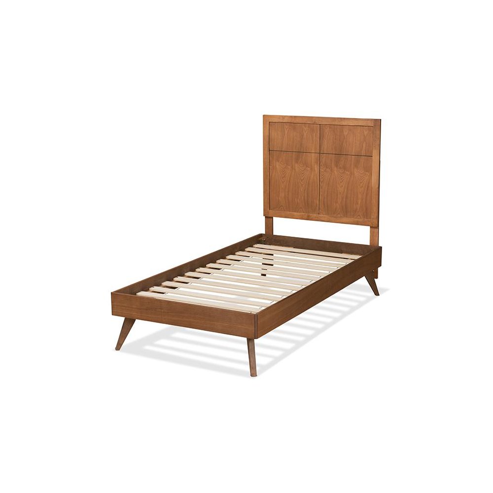 Noela Mid-Century Modern Walnut Brown Finished Wood Twin Size Platform Bed. Picture 3