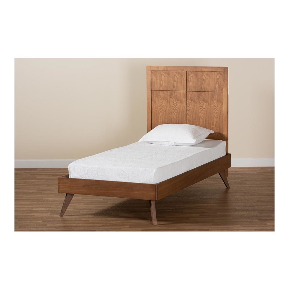 Noela Mid-Century Modern Walnut Brown Finished Wood Twin Size Platform Bed. Picture 7