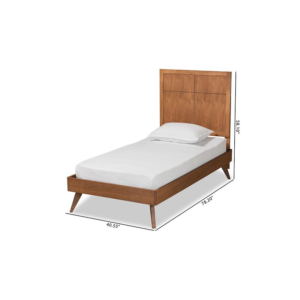 Noela Mid-Century Modern Walnut Brown Finished Wood Twin Size Platform Bed. Picture 8