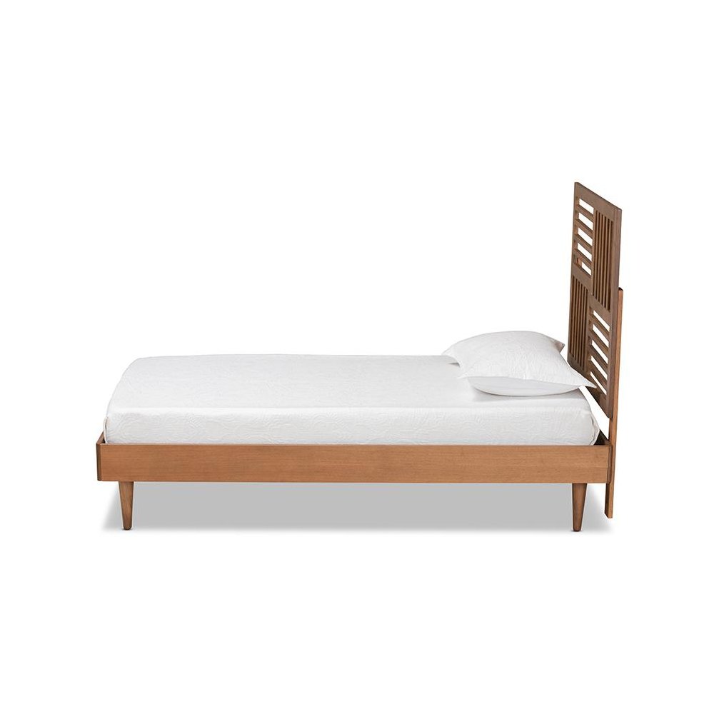 Romy Modern and Contemporary Walnut Brown Finished Wood Twin Size Platform Bed. Picture 2