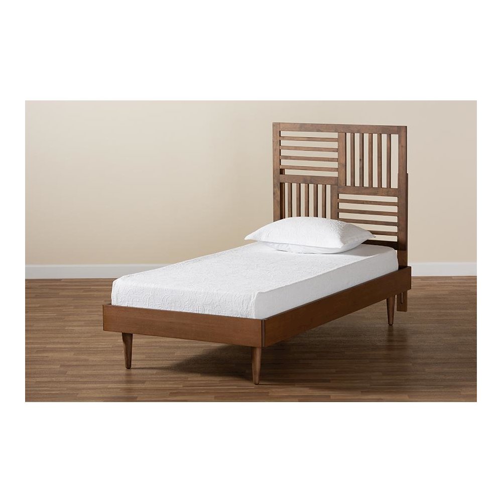 Romy Modern and Contemporary Walnut Brown Finished Wood Twin Size Platform Bed. Picture 7