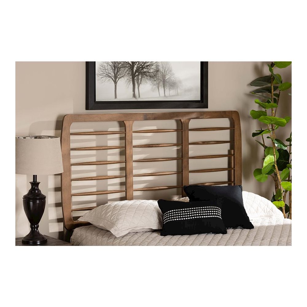 Carolyn Mid-Century Modern Ash Walnut Finished Wood Full Size Headboard. Picture 3